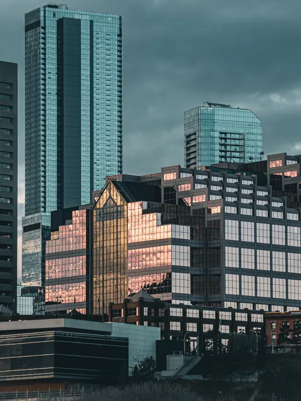 Downtown Edmonton towers against a cloudy sky